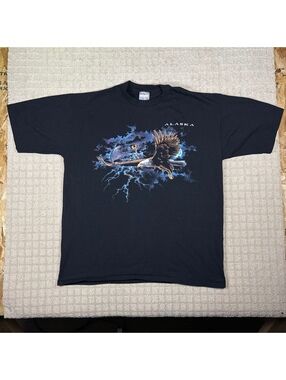 Vintage 90s Alaska Bald Eagle Lightning T-Shirt XL